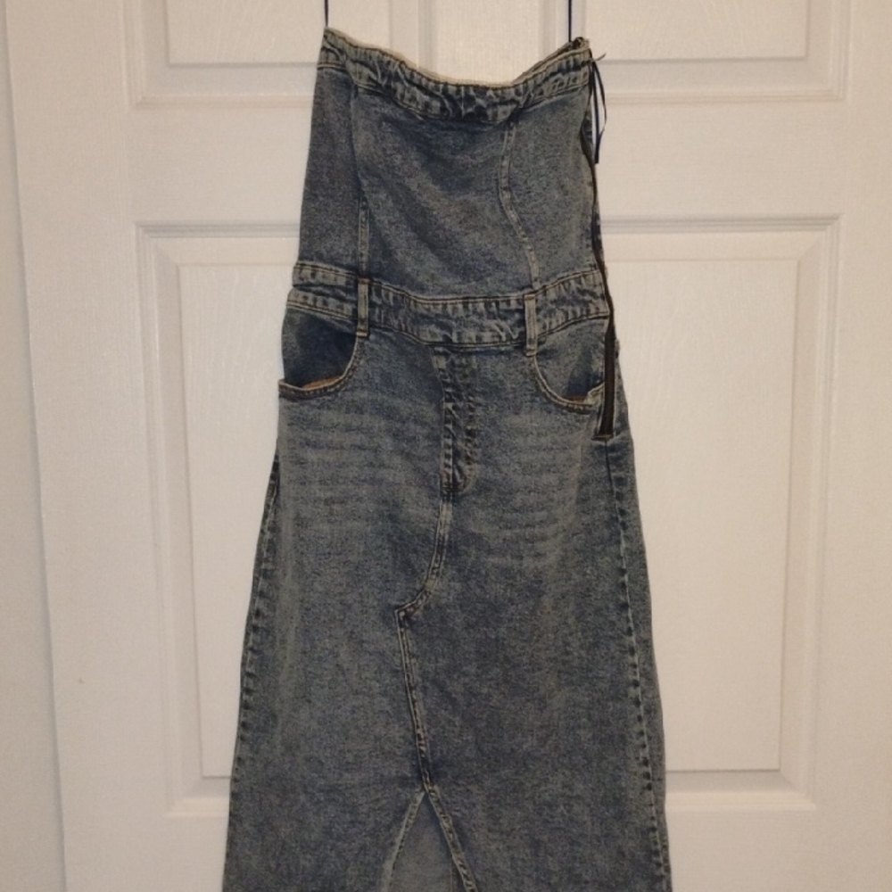 GB girls Strapless Denim Midi Dress - Blue Wash